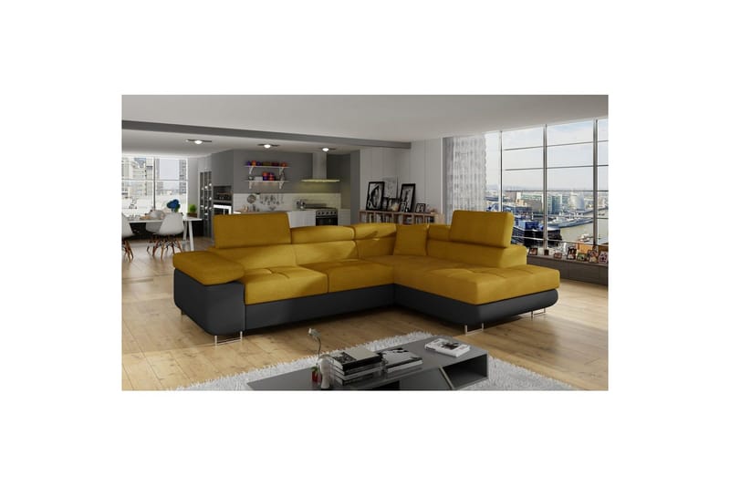 Sektionssoffa Eltap Anton 272x203x85 cm - Omega 68, Soft 11, Gul, Svart, Höger - Möbler - Soffa - Bäddsoffa