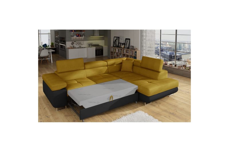 Sektionssoffa Eltap Anton 272x203x85 cm - Omega 68, Soft 11, Gul, Svart, Höger - Möbler - Soffa - Bäddsoffa