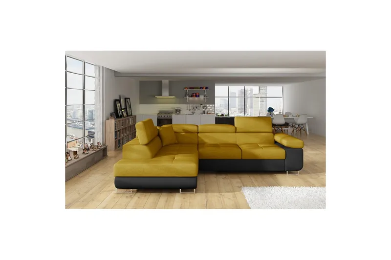 Sektionssoffa Eltap Anton 272x203x85 cm - Omega 68, Soft 11, Gul, Svart, Vänster - Möbler - Soffa - Bäddsoffa