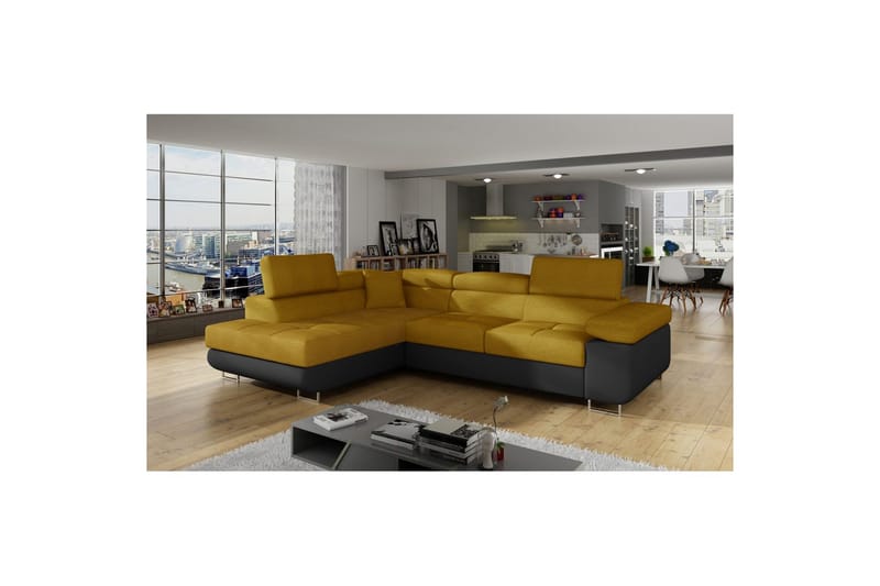 Sektionssoffa Eltap Anton 272x203x85 cm - Omega 68, Soft 11, Gul, Svart, Vänster - Möbler - Soffa - Bäddsoffa