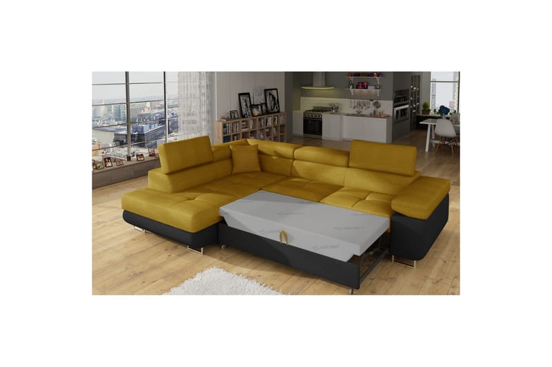 Sektionssoffa Eltap Anton 272x203x85 cm - Omega 68, Soft 11, Gul, Svart, Vänster - Möbler - Soffa - Bäddsoffa