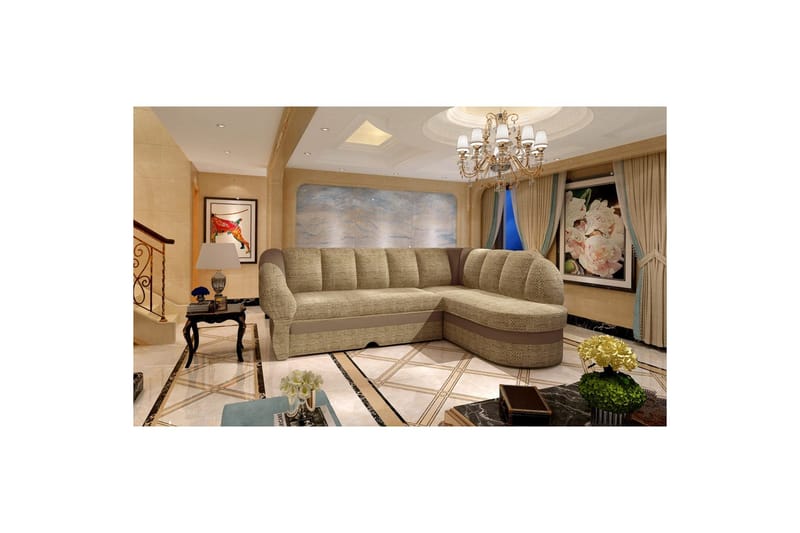 Sektionssoffa Eltap Benano 250x85x180 cm - Berlin 03, Mjuk 15, Beige, Brun, Höger - Möbler - Soffa - Bäddsoffa
