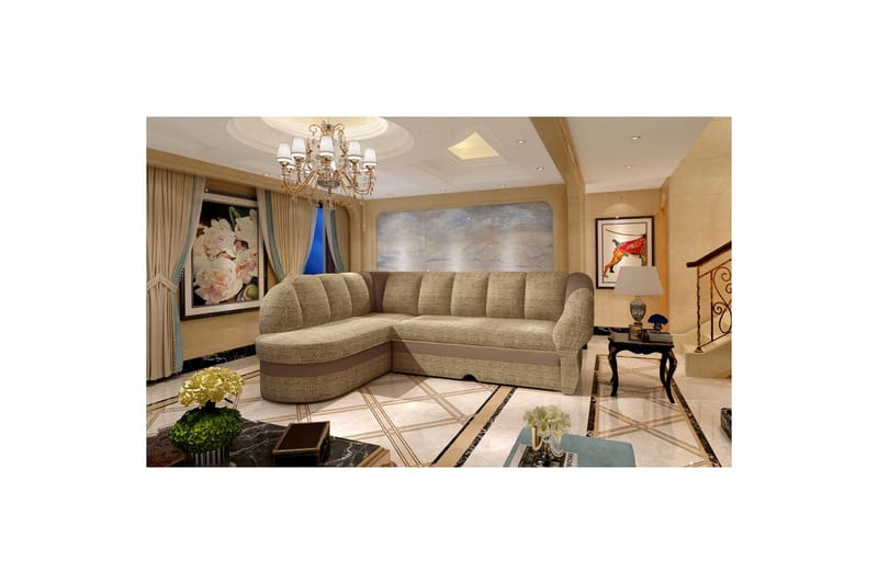 Sektionssoffa Eltap Benano 250x85x180 cm, Berlin 03, Mjuk 15, Beige, Brun, Vänster