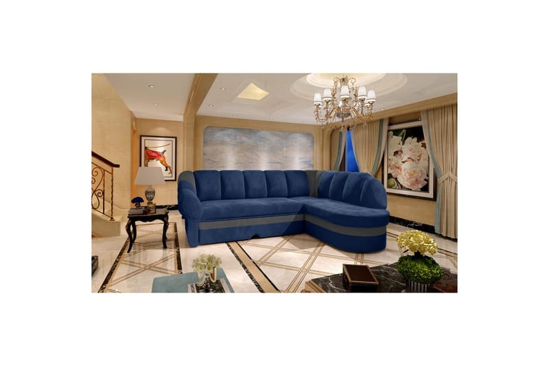Sektionssoffa Eltap Benano 250x85x180 cm - Kronos 09, Paros 06, Mörkblå, Grå, Höger - Möbler - Soffa - Bäddsoffa