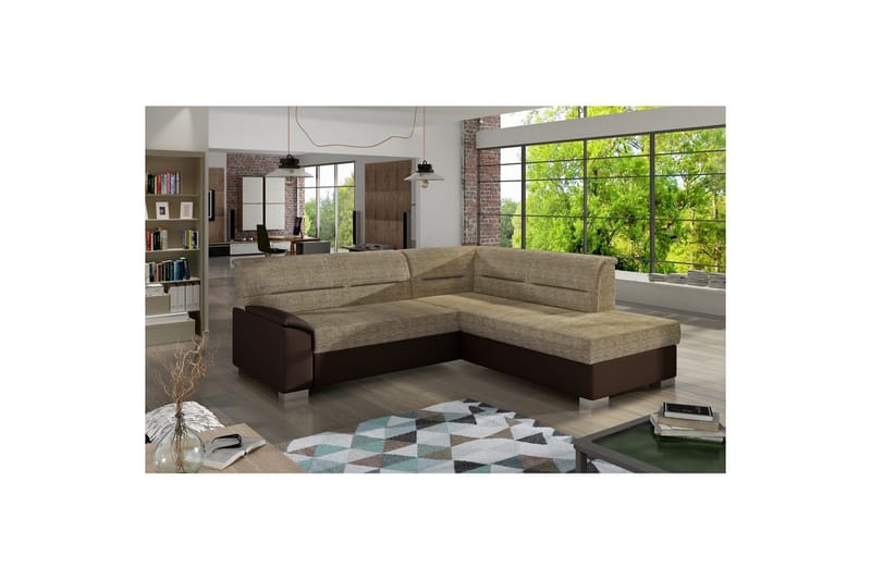 Sektionssoffa Eltap Bergen 247x214x83 cm - Berlin 03, Soft 66, Beige, Mörkbrun, Höger - Möbler - Soffa - Bäddsoffa