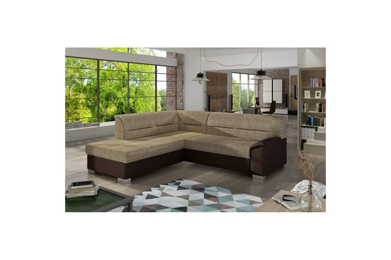 Sektionssoffa Eltap Bergen 247x214x83 cm, Berlin 03, Soft 66, Beige, Mörkbrun, Vänster