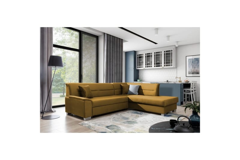 Sektionssoffa Eltap Bergen 247x214x83 cm, Monolith 48, Gul, Höger