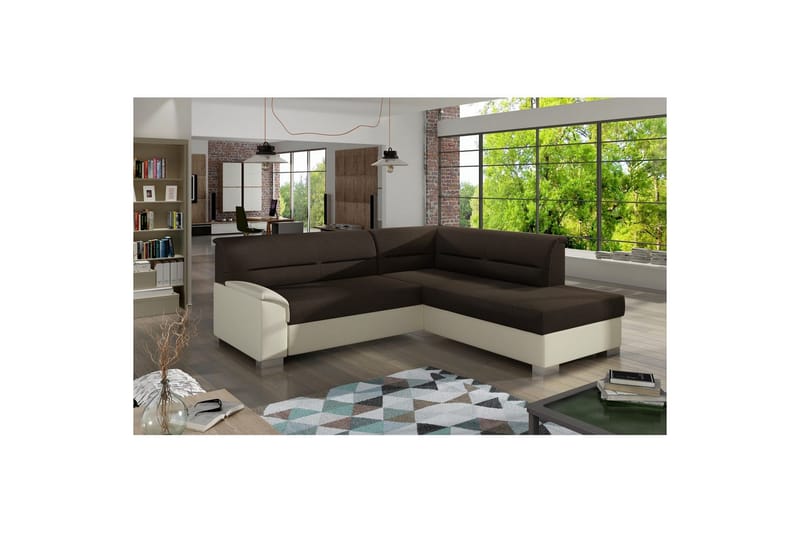 Sektionssoffa Eltap Bergen 247x214x83 cm, Sawana 26, Soft 33, Mörkbrun, Beige, Höger