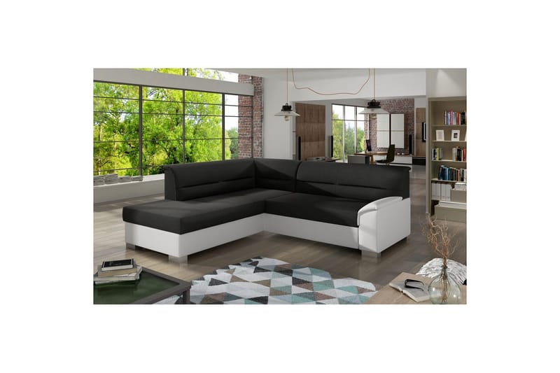 Sektionssoffa Eltap Delvo 247x214x83 cm, Sawana 14, Soft 17, Svart, Vit, Vänster