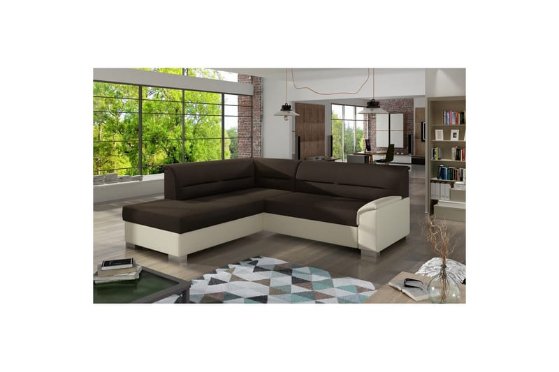 Sektionssoffa Eltap Delvo 247x214x83 cm, Sawana 26, Soft 33, Mörkbrun, Beige, Vänster