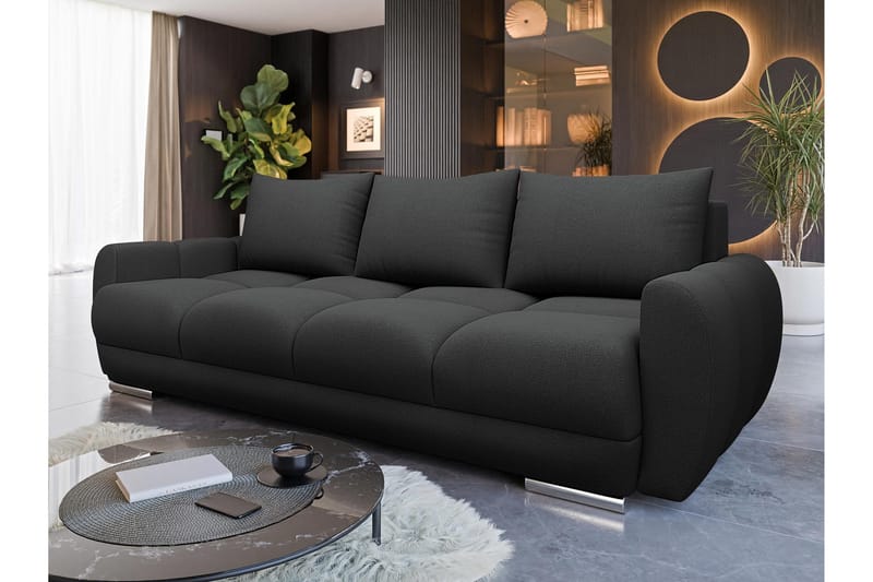 Simerly 3-sits Bäddbar Soffa 234 cm med Förvaring i Plysch - Svart - Möbler - Soffa - 3 sits soffa