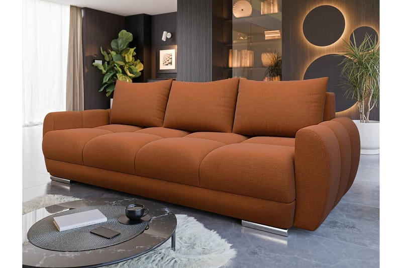 Simerly 3-sits Bäddbar Soffa 234 cm med Förvaring i Plysch - Orange - Möbler - Soffa - 3 sits soffa
