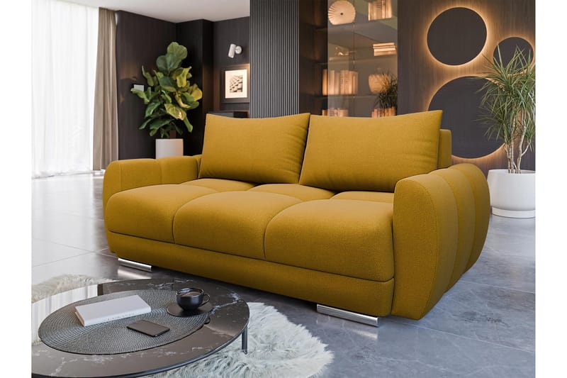 Simerly Soffa 3-sits i Plysch - Gul - Möbler - Soffa - 3 sits soffa
