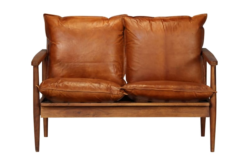 2-sitssoffa i äkta läder med akaciaträ brun - Brun - Skinnsoffor - 2 sits soffa