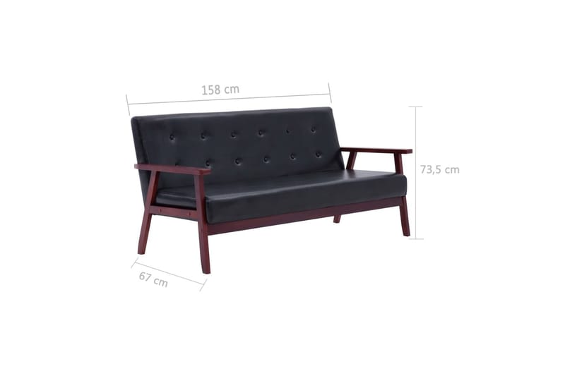 3-sitssoffa svart konstläder - Svart - Möbler - Soffa - Skinnsoffor