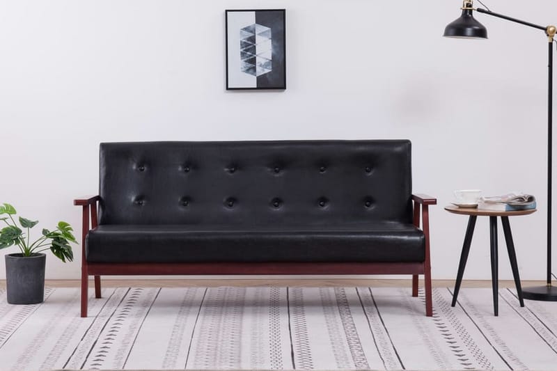 3-sitssoffa svart konstläder - Svart - Möbler - Soffa - Skinnsoffor