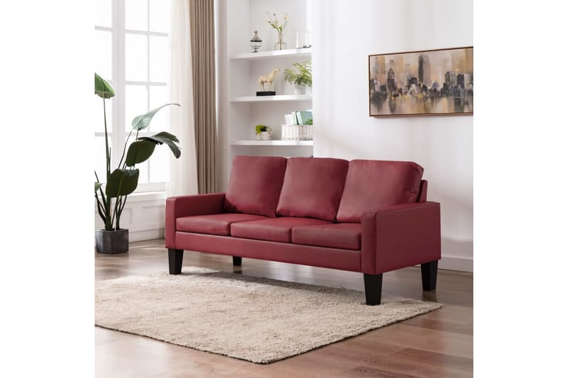 3-sitssoffa vinröd konstläder - Röd - Möbler - Soffa - 3 sits soffa