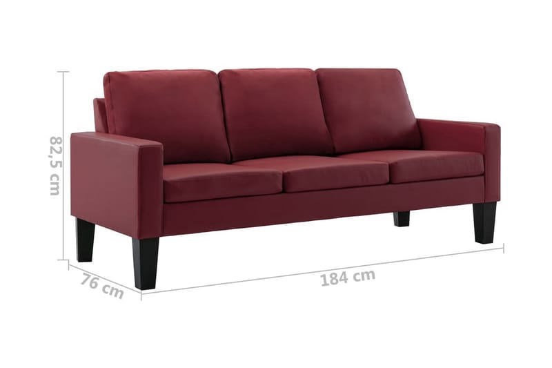 3-sitssoffa vinröd konstläder - Röd - Möbler - Soffa - 3 sits soffa