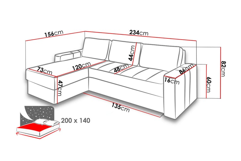 Aden Hörnsoffa - Grå/Svart - Bäddsoffa - Bäddsoffa divan - Skinnsoffor