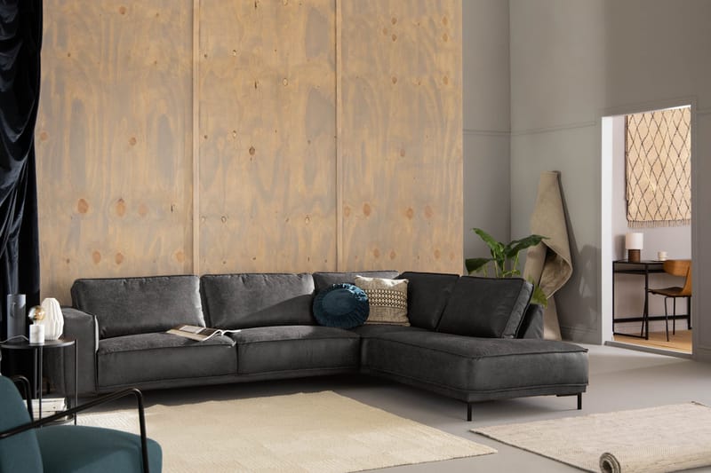 Akron 2,5-sits Soffa med Schäslong Höger Bondedläder - Mörkgrå - Möbler - Soffa - Skinnsoffor