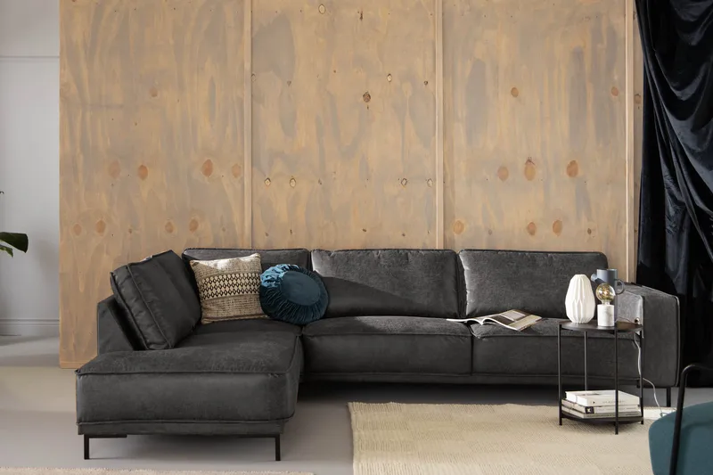 Akron 2,5-sits Soffa med Schäslong Vänster Bondedläder - Mörkgrå - Möbler - Soffa - Skinnsoffor