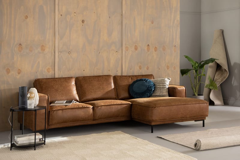 Akron 2-sits Soffa med Divan Höger Bondedläder - Brun - Möbler - Soffa - Skinnsoffor