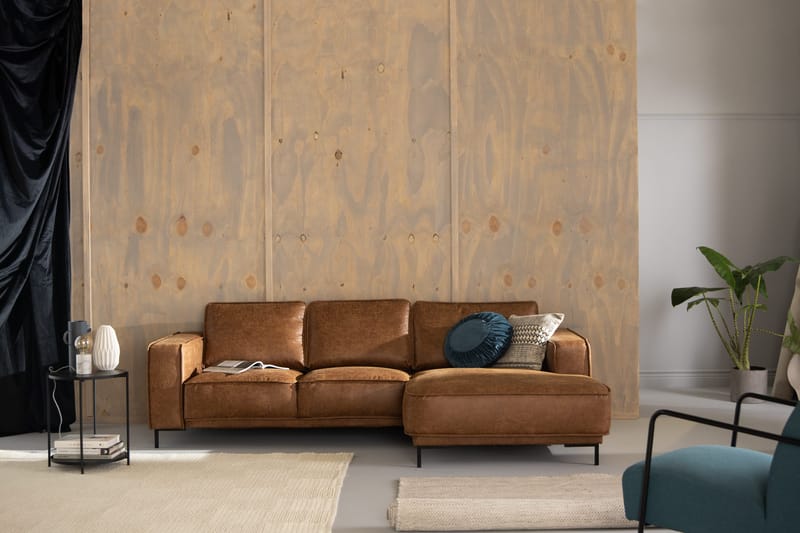 Akron 2-sits Soffa med Divan Höger Bondedläder - Brun - Möbler - Soffa - Skinnsoffor