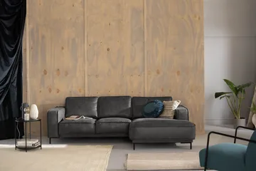 Akron 2-sits Soffa med Divan Höger Bondedläder - Mörkgrå - Möbler - Soffa - Skinnsoffor