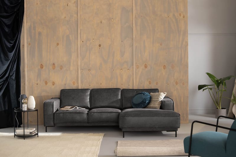 Akron 2-sits Soffa med Divan Höger Bondedläder - Mörkgrå - Möbler - Soffa - Skinnsoffor