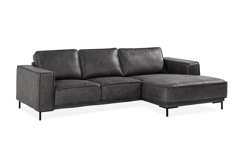 Akron 2-sits Soffa med Divan Höger Bondedläder - Mörkgrå - Möbler - Soffa - Skinnsoffor