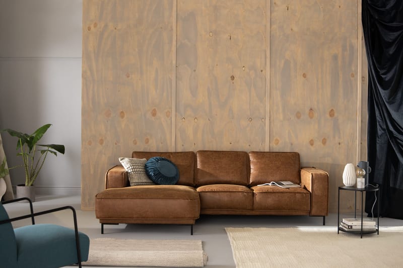 Akron 2-sits Soffa med Divan Vänster Bondedläder - Brun - Möbler - Soffa - Skinnsoffor