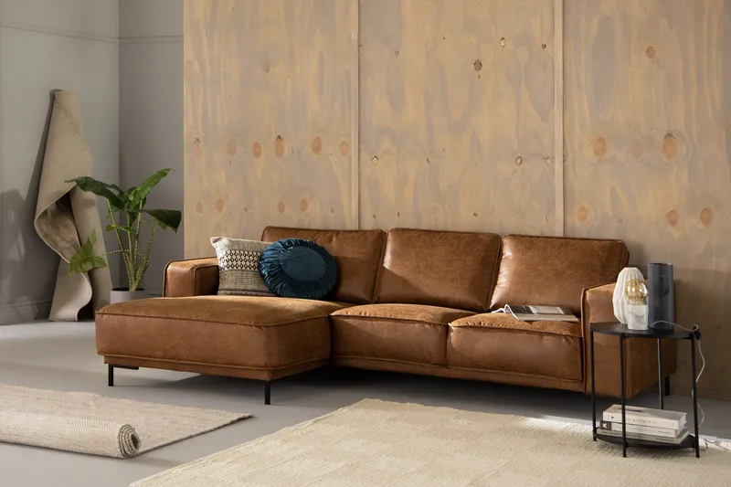 Akron 2-sits Soffa med Divan Vänster Bondedläder - Brun - Möbler - Soffa - Skinnsoffor