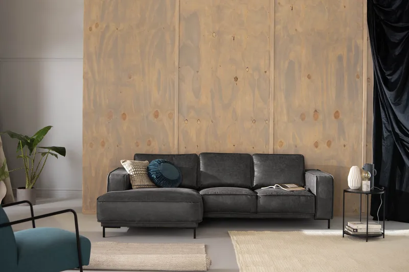 Akron 2-sits Soffa med Divan Vänster Bondedläder - Mörkgrå - Möbler - Soffa - Skinnsoffor