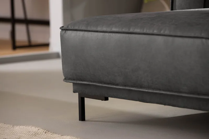 Akron 2-sits Soffa med Divan Vänster Bondedläder - Mörkgrå - Möbler - Soffa - Skinnsoffor