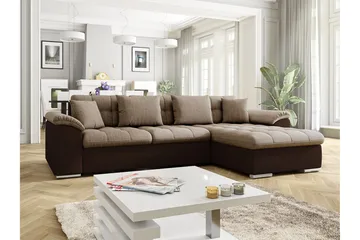 Camior Divanbäddsoffa 4-sits Höger Konstläder - Brun/Beige - Möbler - Soffa - Skinnsoffor