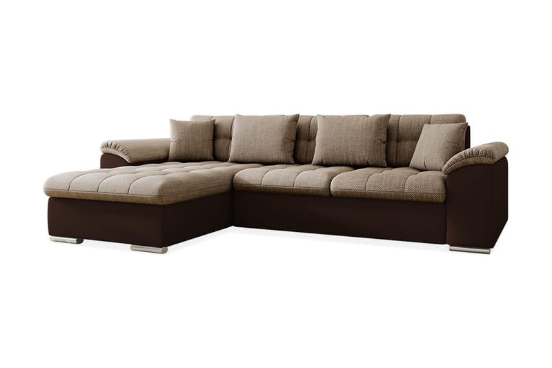 Camior Divanbäddsoffa 4-sits Vänster Konstläder - Beige/Brun - Bäddsoffa - Bäddsoffa divan - Skinnsoffor