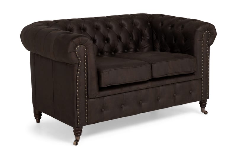 Chesterfield Deluxe 2-sits Soffa - Mörkbrun - Skinnsoffor - 3 sits soffa - 4 sits soffa - Soffa - Sammetssoffa - 2 sits soffa - Chesterfield soffa