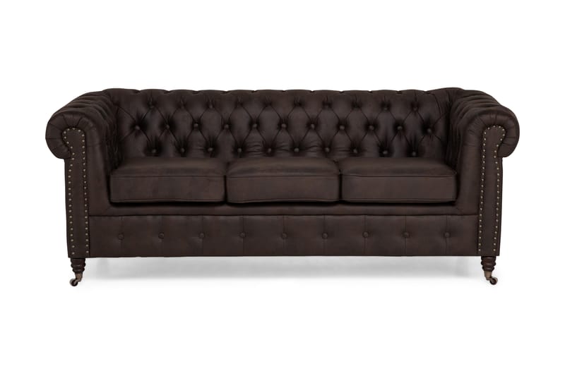 Chesterfield Deluxe 3-sits Soffa - Mörkbrun - Skinnsoffor - Chesterfield soffa - 3 sits soffa
