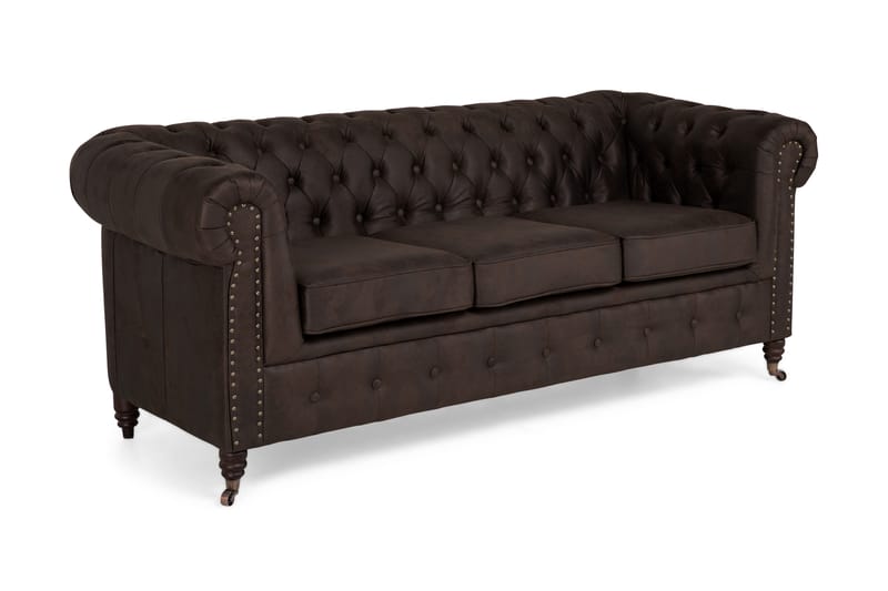 Chesterfield Deluxe 3-sits Soffa - Mörkbrun - Skinnsoffor - Chesterfield soffa - 3 sits soffa