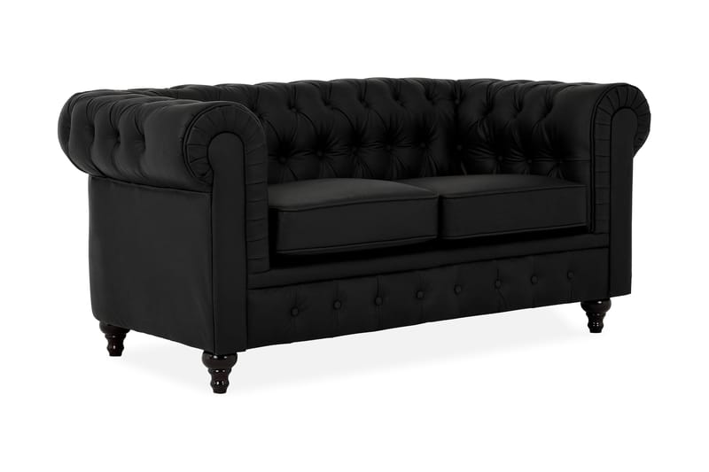 Chesterfield Lyx Soffa 2-sits Konstläder - Svart - Skinnsoffor - 2 sits soffa - Chesterfield soffa