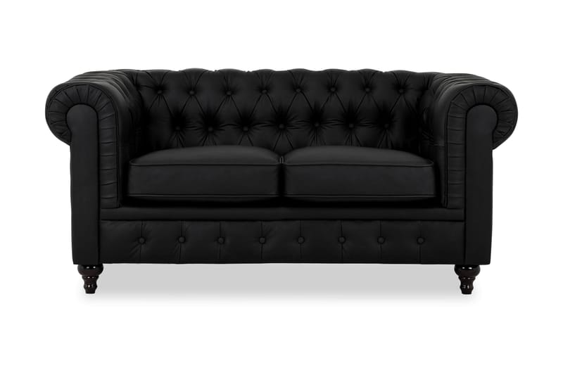 Chesterfield Lyx Soffa 2-sits Konstläder - Svart - Skinnsoffor - 2 sits soffa - Chesterfield soffa