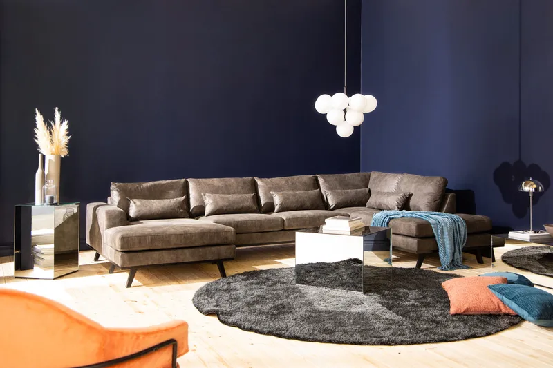 Copenhagen 5-sits Högervänd U-formad Soffa med Divan och Schäslong i Konstläder - Mörkgrå - Möbler - Soffa - Skinnsoffor