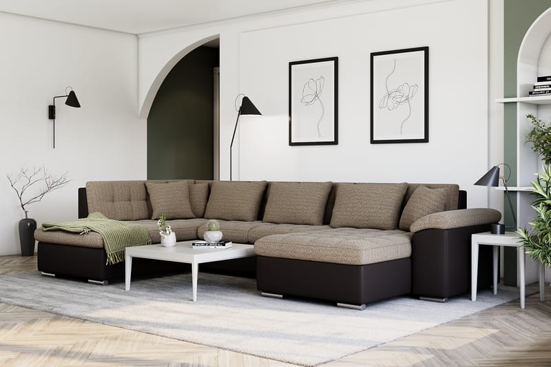 Dynir Hörnbäddsoffa Divan med Förvaring Höger - Beige/Brun - Möbler - Soffa - Skinnsoffor