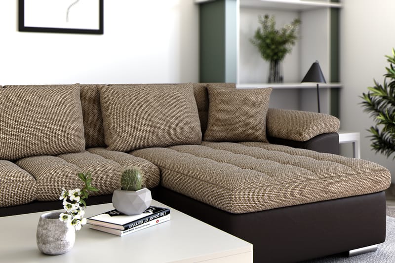 Dynir Hörnbäddsoffa Divan med Förvaring Höger - Beige/Brun - Möbler - Soffa - Skinnsoffor