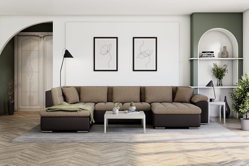 Dynir Hörnbäddsoffa Divan med Förvaring Höger - Beige/Brun - Möbler - Soffa - Skinnsoffor