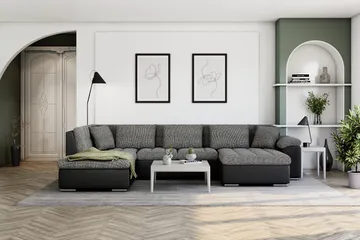 Dynir Stor Hörnbäddsoffa Divan med Förvaring Höger 350 cm - Svart / Grå - Möbler - Soffa - Skinnsoffor