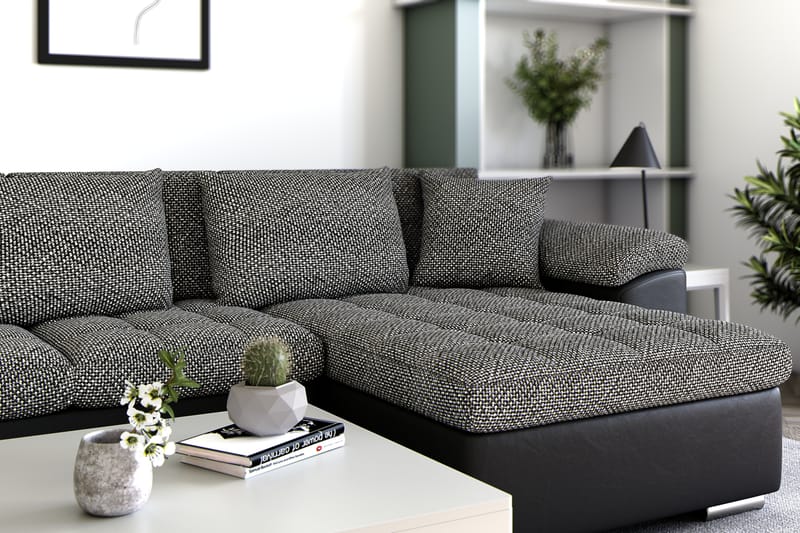 Dynir Stor Hörnbäddsoffa Divan med Förvaring Höger 350 cm - Svart / Grå - Möbler - Soffa - Skinnsoffor