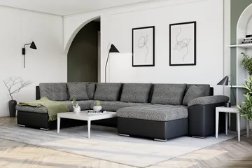 Dynir Stor Hörnbäddsoffa Divan med Förvaring Höger 350 cm - Svart / Grå - Möbler - Soffa - Skinnsoffor