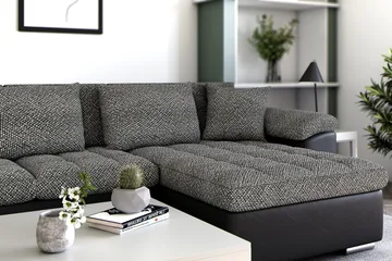 Dynir Stor Hörnbäddsoffa Divan med Förvaring Höger 350 cm - Svart / Grå - Möbler - Soffa - Skinnsoffor