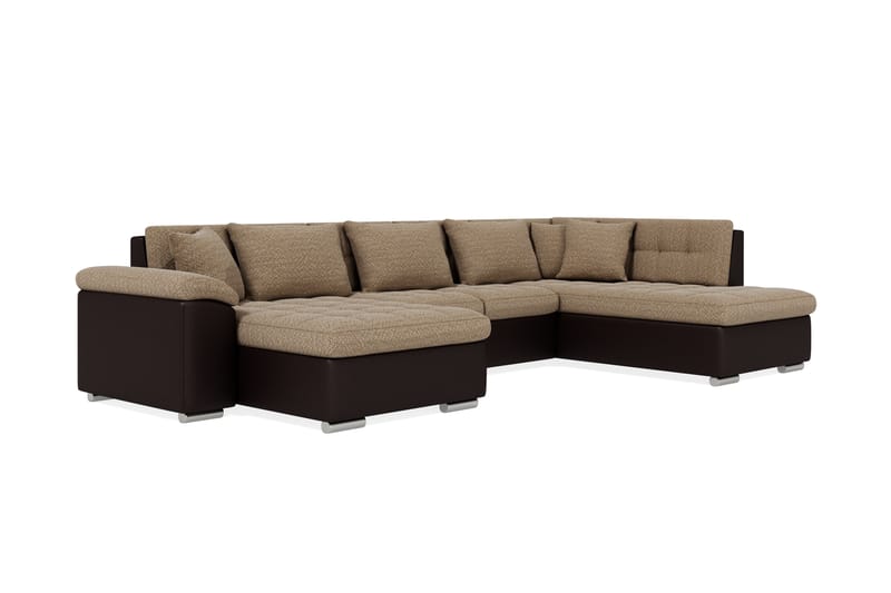 Dynir Stor Hörnbäddsoffa Divan med Förvaring Vänster 350 cm Bred - Beige / Brun - Möbler - Soffa - Skinnsoffor